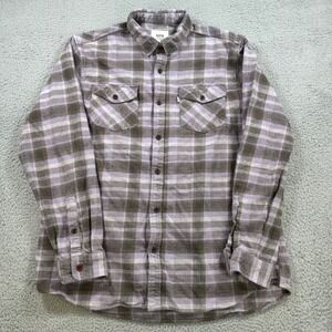 Katin Mens XL Plaid Flannel Shirt Purple Brown Long Sleeve Button Up